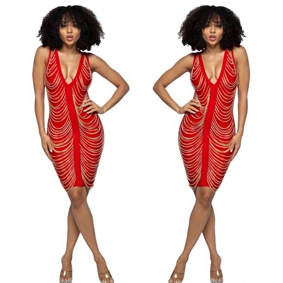 Miss Khloe Jean Dresses & Skirts - - Chain Detailed V-neck Bandage Dress